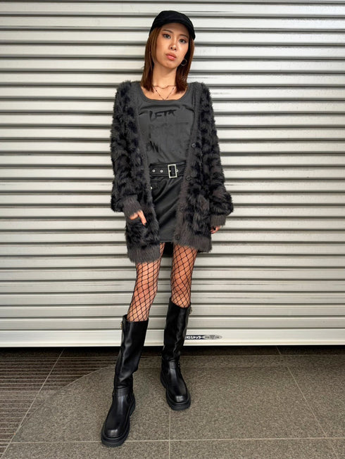 レオパード柄シャギーニットカーディガン